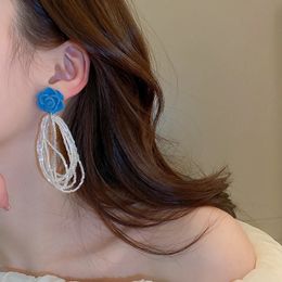 Dangle & Chandelier New Personality Handmade Purple Plum Blossom Acrylic Long Beaded Ear Hooks Earrings for Women Jewelry Gifts