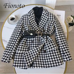 Fionoto Winter Women s Jacket Korean Version With Waist Bag Houndstooth Woollen Coat Suit Thick And Loose Clothes Women LJ201106