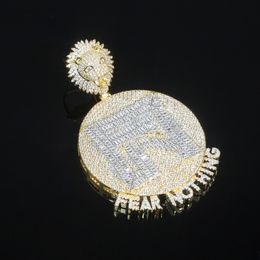 Animals Lion Head Bail Pendant Paved 5A CZ Two Tone Gold Plated Fear Nothing Hip Hop Rock Iced Out Men Pendants Necklace