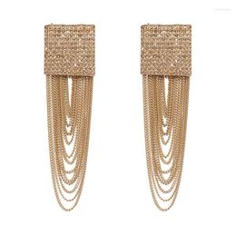 Dangle & Chandelier Fashion Large Geometric Crystal Earrings For Women Bohemian Charm Layer Metal Tassel Drop Party Hanging JewelryDangle Mi
