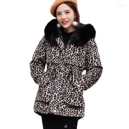 Women's Down & Parkas 2022 Leopard Print Cotton Jacket Womens Long Winter Thicken Warm Hooded Parka Overcoat Gold Velvet Guin22
