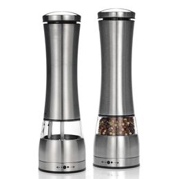 Electric Salt and Pepper Grinder Battery Operated with LED Light Adjustable Coarseness Mills for kitchen 220527