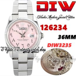 DIWF diw126234 SA3235 Automatic Mens Watch 36MM Fluted Bezel Pink Dial Arabic Markers 904L Oystersteel Bracelet With Same Serial Warranty Card eternity Watches