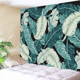 Nordic Green Leaves Wall Rugs Aesthetic Room Decor Dorm Banana Leaf Printed Trippy Tapiz Hippie Boho Blanket Home Decoration J220804