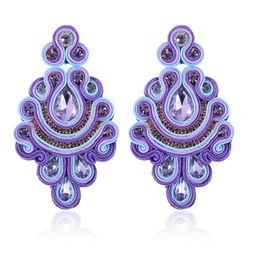 black drop earrings UK - Dangle & Chandelier Fashion Soutache Earring Ethnic Boho Jewelry Women Crystal Delicate Handmade Weaving Drop Earrings Purple Black Colorful