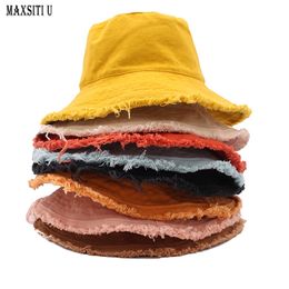 MAXSITIU Cotton Fringed Fisherman Cap Soft Aluminium Wire Shape Water Wash Bucket Hat Women's Four Seasons Solid Outing Basin 220318