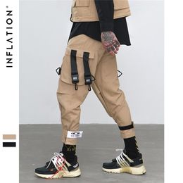 INFLATLION Loose Fit Elastic Waist Street Ankle Banded Large Pockets Casual Fashion Cargo Pants 8884W 201128