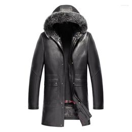 Men's Trench Coats 2333 Sheepskin Leather Nick Garment Fur Collar Removable Liner Mid-Length Coat Viol22
