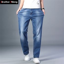 7 Colors Available Men's Thin Straight-leg Loose Jeans Summer Classic Style Advanced Stretch Loose Pants Male Brand 201128