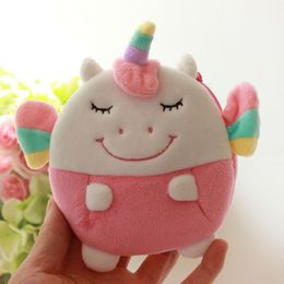 DHL Cute Cartoon Plush Unicorn Coin Purse Cat Fur Circle Wallet Girl Clutch Embroidered Bag Key Earphone Organiser Bags Kids Gift