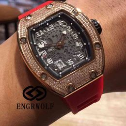 Watches Wristwatch Designer Luxury Mens Mechanics Watch Engrwolf Richa Milles r Rm010 Series 2824 Automatic Machinery Mei Full Diamond Tape