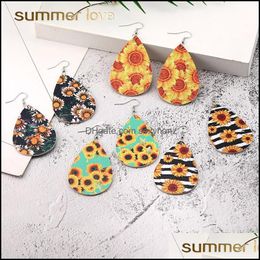 Charm Earrings Jewellery Fashion Bohemian Pu Leather Sunflower Print Pattern Faux Dangle Earring For Women Girl Hook Party Drop Delivery 2021