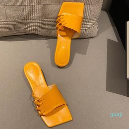 Slippers Women Fashion Flat Heel Slides Sandals Shoes For Woman Casual Square Toe Ladies Flip Flops