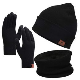 Berets Winter Beanie Gloves Neck Warm Set Scarf Touch Screen Glove For Men Women With Knitted Wool Lining Hat BalaclavaBerets