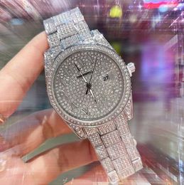 Relogio Masculino Men Full Diamonds Arab Number Watch 41mm Luxury Calendar Iced Out Quartz Military Analogue Time Chain Table Clock Wristwatch Bracelet