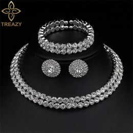 TREAZY Luxury Crystal Bridal Jewellery Sets African Choker Necklace Earrings Bracelet Set for Women Wedding Accessories 220812