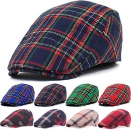 Vintage Plaid Beret Caps British Men Women Adjustable Outdoor Riding Caps Cotton Hats Berets Top Hat Winter Autumn Windproof J220722