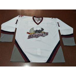 Chen37 Men Trevor Gillie 2002-03 South Carolina Stingrays Game Worn Hockey Jersey 100% Embroidery Jersey or custom any name or number Jersey