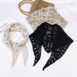 Bow Ties Sitonjwly Women Triangle Scarf False Shirt Collar Crochet Fake Collars Blouse Sweater Neckline Detachable Lace-up Decor Donn22