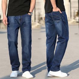 Мужские джинсы весенний сезон свободны от брюк Большого размера черные плюс растягивающие мужские летние тонкие секции