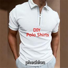 phechion Fashion Men s Polo Shirt DIY 3D Print Short Sleeve Lapel Zip Slim Fit Y01 220707