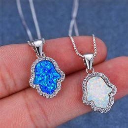 Pendant Necklaces Boho Female Cactus Pendants Fashion Silver Color Wedding Necklace Blue White Fire Opal For WomenPendant