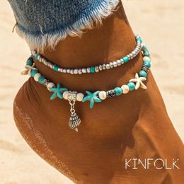 Anklets KINFOLK Vintage Shell Beads Starfish For Women 2022 Bracelet Foot Boho Jewellery Summer Beach Accessories Marc22