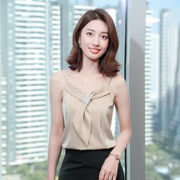 Summer Korean Fashion Women Tank Top Satin Lace Women Halter Top Solid Office Lady Camis Loose Strap Tank Top 220519