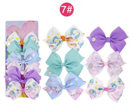 5 Inches Hair Bows for Girls Grosgrain Ribbon Bow with Alligator Clips striped Rainbow Mermaid HairBow