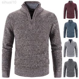 Winter Men's Fleece Thicker Sweater Half Zip Colter Sweater Warm Sweater Quality Male Slim Knitted Wool Sweaters For Spring L220801