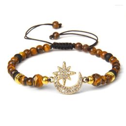 Beaded Strands Trendy Zircon Moon Stars Charm Bracelet For Women Handmade Braided Rope Stone Bead Girl Healing Fashion Jewellery Lars22