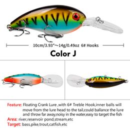 200 Piece 14 Colours Plastic Crankbait Fishing Lure 10cm/14g Artificial Print Hard Bait 6# 2 Hook Tackle K1622