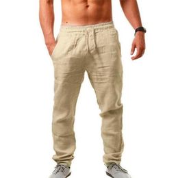 Mens Cotton Linen Pants Male Summer Autumn Breathable Solid Colour Linen Trousers Fitness Sweatpants Streetwear S4XL 220615