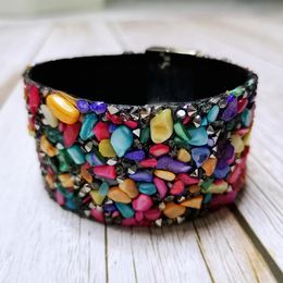 Bangle 4Unik Handmade Women Multi Color Natural Shell Stone Leather Bracelet Boho Gifts 4UN-BG01Bangle