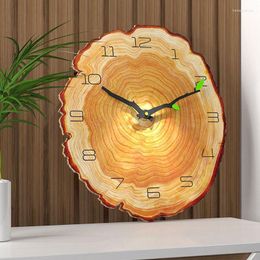 Wall Clocks 12 Inch Vintage Wooden Annual Ring Clock Brief DesignBattery Operated Non Ticking Irregular Decorative Art