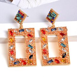 Fashion Jewellery Luxury Full Colour Crystal Earrings Exaggerated Rectangular Dangle Earring Wedding Party Earrings for Women