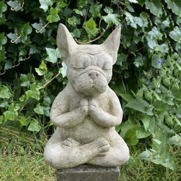 Meditation Bulldog Resin Statue Meditating Dog Buddha Zen Dog French Meditating Sitting Garden Decor 220721