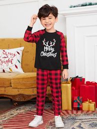 Toddler Boys Christmas And Slogan Graphic Raglan Sleeve PJ Set SHE