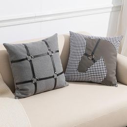 Cushion/Decorative Pillow Horse Pillowcase PU Leather Buckled Nordic Style Plaid CreativeCushion Cover For Sofa Car Living Room El Office Ho