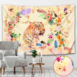 Tiger Tapestry Flower Carpet Wall Hanging Room Animals Dorm Rugs Art Home Decoration J220804
