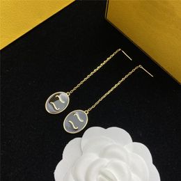 New Designer Women Earrings Double Letter Charm Ear Line Studs Temperament Personality Girl Gold Pendant Eardrops With Gift Box