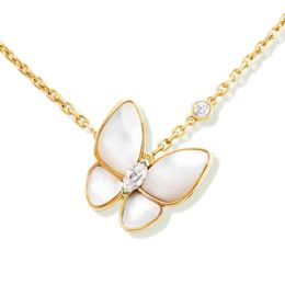 Luxury necklace Designer Jewelry Two butterfly Pendant Necklaces for women rose gold diamond Red Bule White Shell stainless platinum Wedding gift wholesale 656