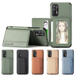 Wallet Flip Card Holder Bag Cases Carbon Fibre Soft TPU Cover with Photo Frame For OPPO A5 A9 A12 A5S A52 A72 A92 A52 A32 A74 A54 A94 5G A16 A16S Reno 4 5 6 Realme 7 Pro C12 C21Y