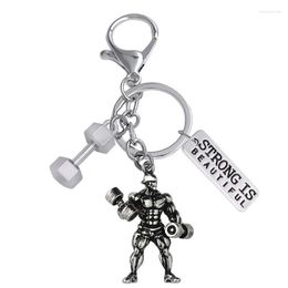 Keychains Fashion Metal Barbell Pendant Key Chain Strong Bodybuilder Perfect Muscle Charm Keychain Gym Men's Gift HoldersKeychains Emel22