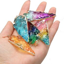 Pendant Necklaces 1pcs Crystal Quartz Triangle Green Blue Charm Pendants For DIY Necklace Earring Jewellery Making Women Gift 28x54mm