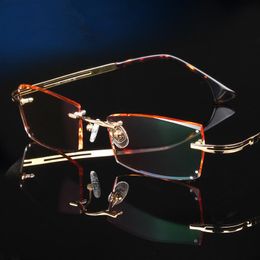 Fashion Sunglasses Frames Rimless Glasses Frame Prescription Men's Optical Titanium Decoration Diamond Trimming Ultra Light FrameFashion