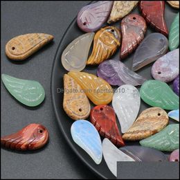 Arts And Crafts Arts Gifts Home Garden Natural Crystal Wings Stone Charms Pendants Rose Quartz Tiger Eye Feather Tre Dh4Gx