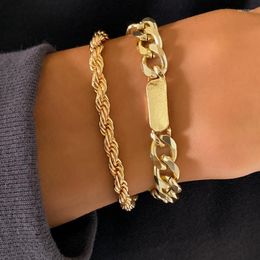 Charm Bracelets IngeSight.Z Twisted Metal Rope Chain Bangles Multi Layered Gold Colour Curb Cuban For Women Wrist JewelryCharm Kent22