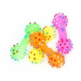 12cm Pet Toys Colourful Dotted Dumbbell Shaped Dog Toy Squeeze Squeaky Faux Bone Pets Chew Toys For Dogs