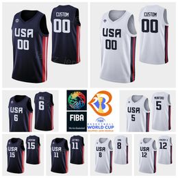 Screen Printed 2023 FIBA World Cup US Basketball 9 Langston Galloway Jersey 13 John Jenkins 10 William Davis 4 Quinn Cook 5 Xavier Munford 15 Justin Jackson Uniform